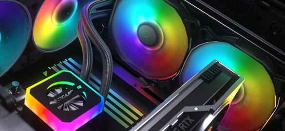 Real-world application is displayed with water cooling solution and air cooling solution